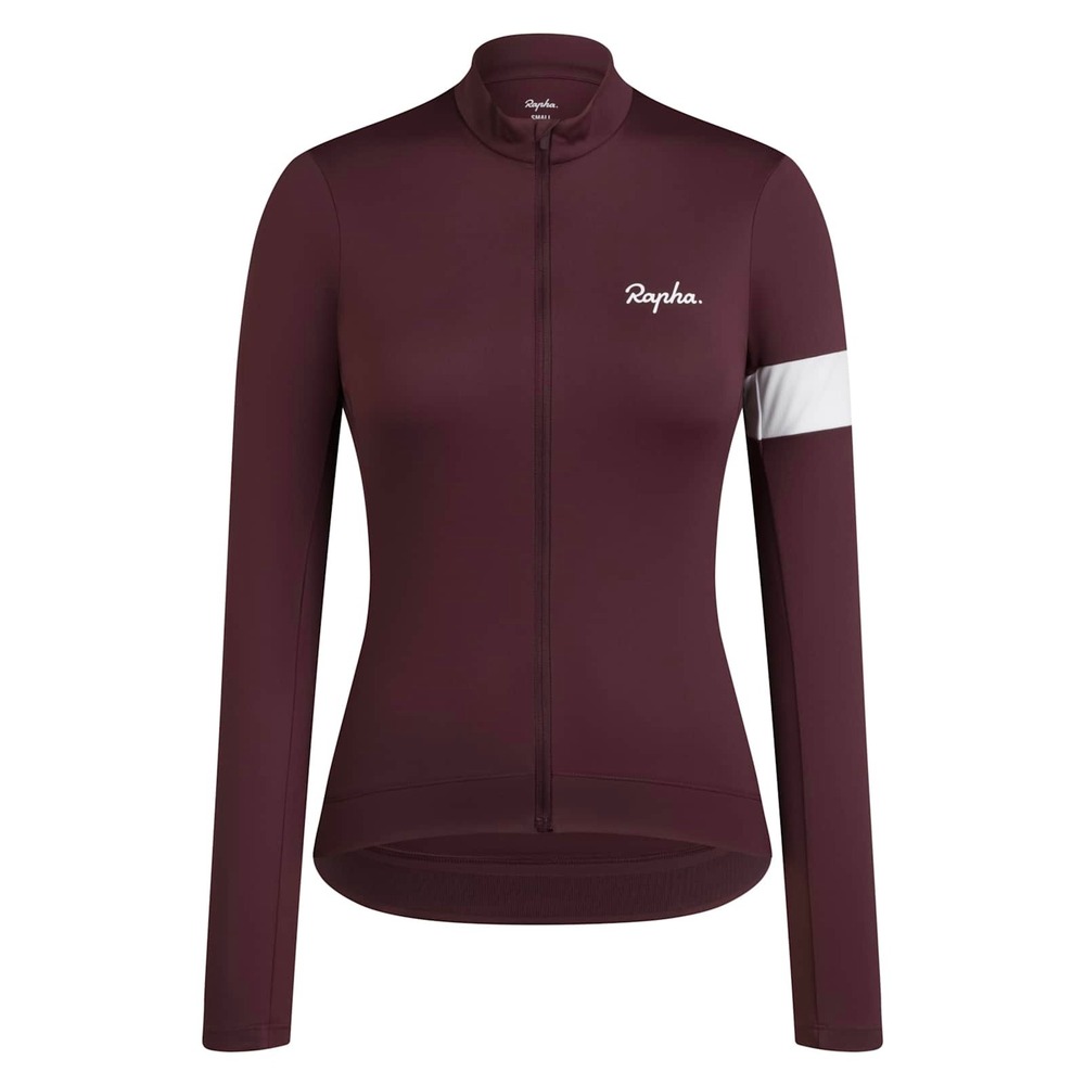 RAPHA Long Sleeve Jersey Women Medium Burgundy Cycling Merino Wool Blend Zip Up